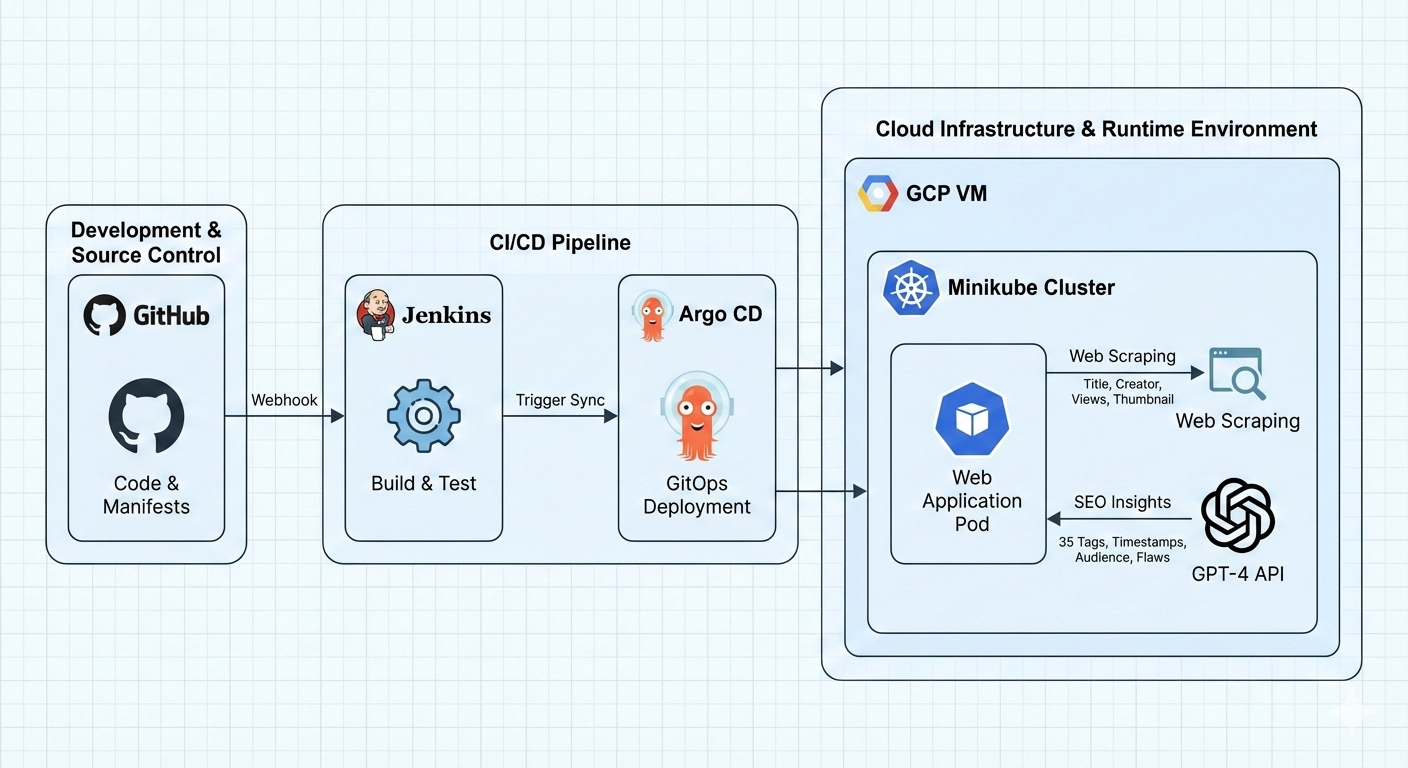 YouTube SEO Insights Generator using Jenkins, ArgoCD & Kubernetes Architecture Diagram